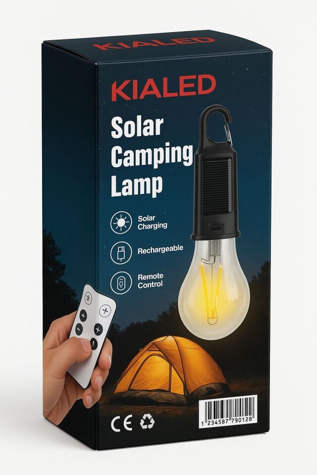 KIALED Solar Kamp Lambası Uzaktan Kumandalı | Type-C & Solar Şarjlı | Zaman Ayarlı Sarı LED Işık