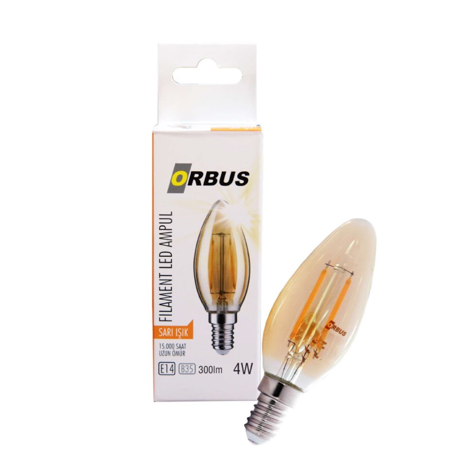 ORBUS BA3 4W E14 Amber Cam Filament LED Ampul 2200K Sarı Işık 360 lm