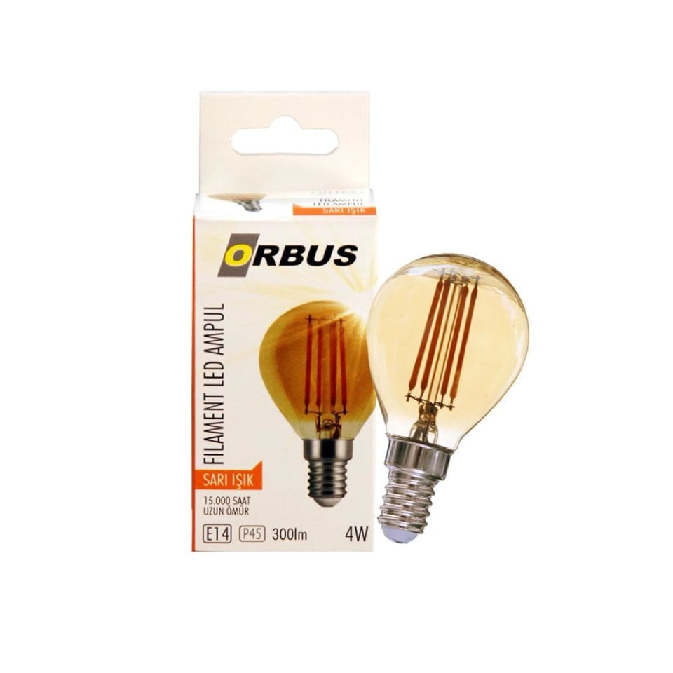 Orbus PA45 4W E14 Amber LED Filament Ampul | 2700K Sıcak Işık 300 lm
