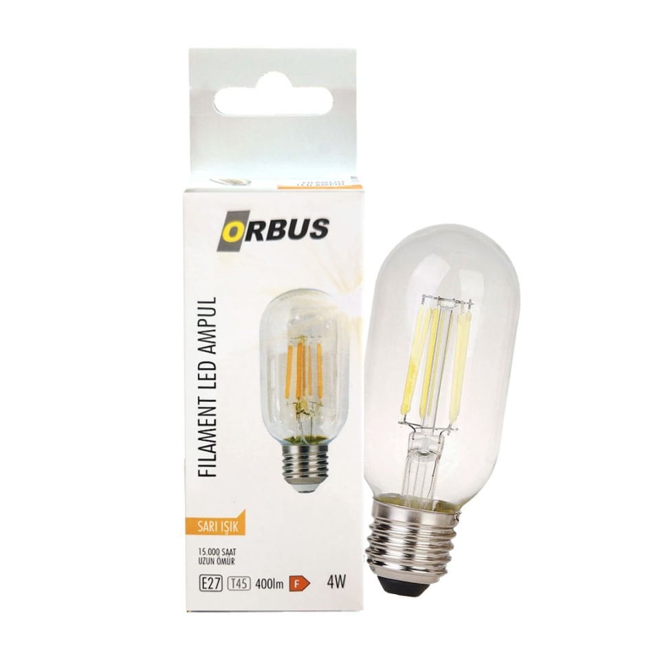 Orbus TC45 4W LED Filament Ampul E27 2700K Sarı Işık 400 Lümen Clear Cam