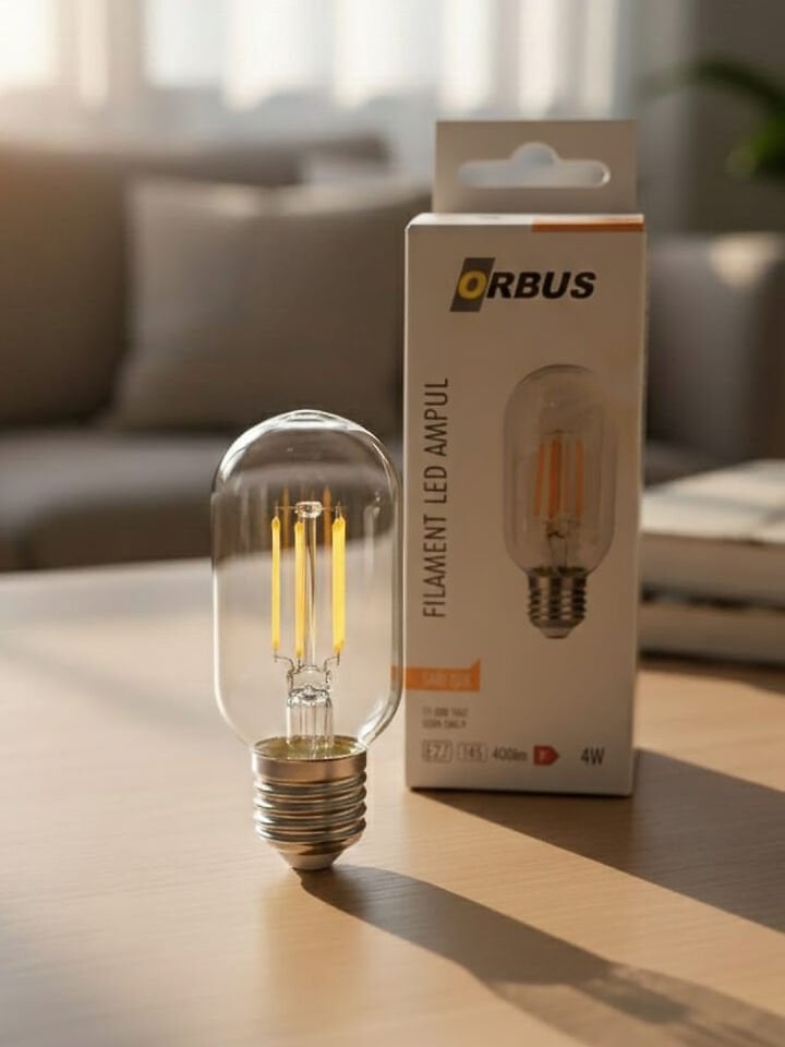 Orbus TC45 4W LED Filament Ampul E27 2700K Sarı Işık 400 Lümen Clear Cam