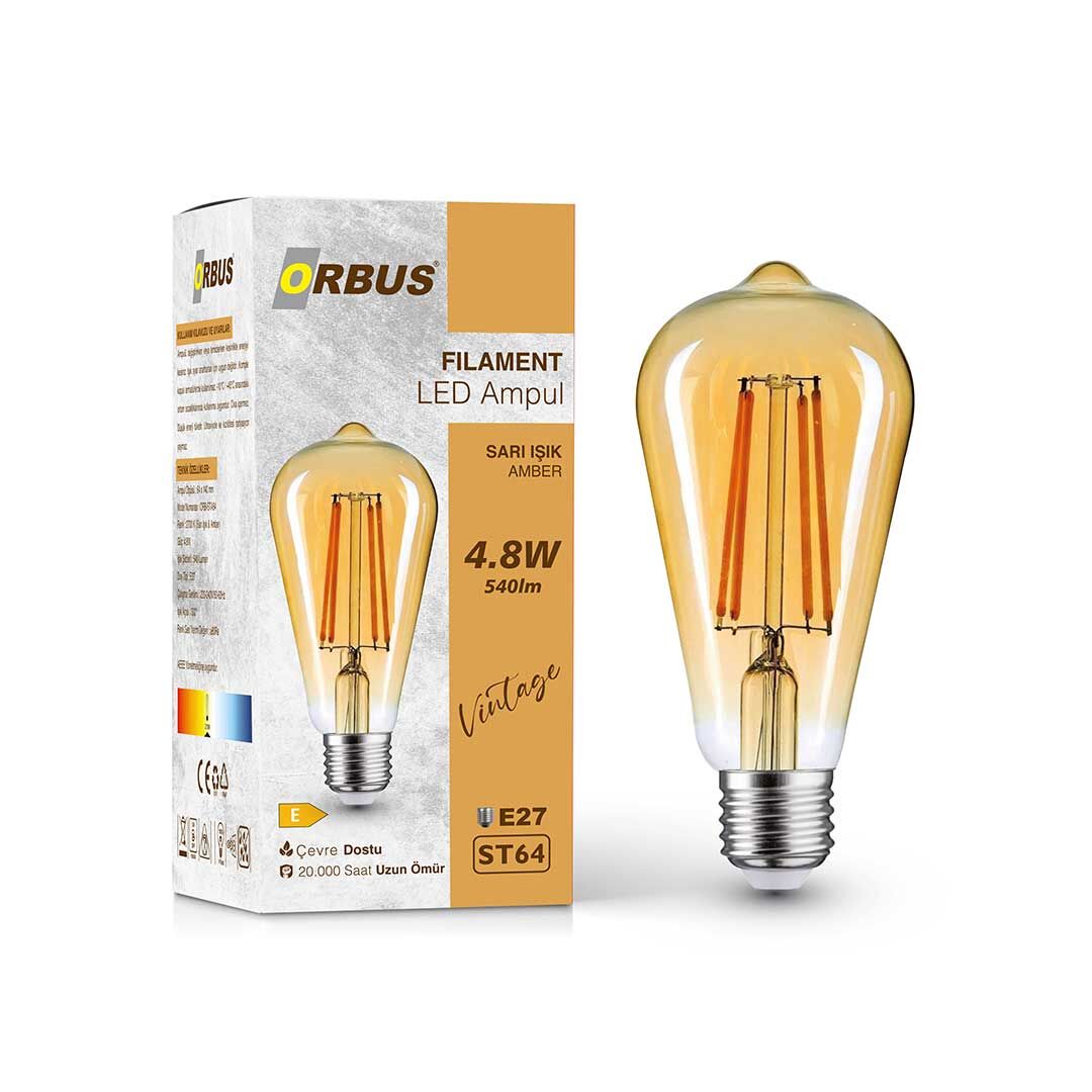 Orbus STA64 LED Filament Ampul 4.8W 540 Lümen E27 Duy Sarı Işık (2700K)