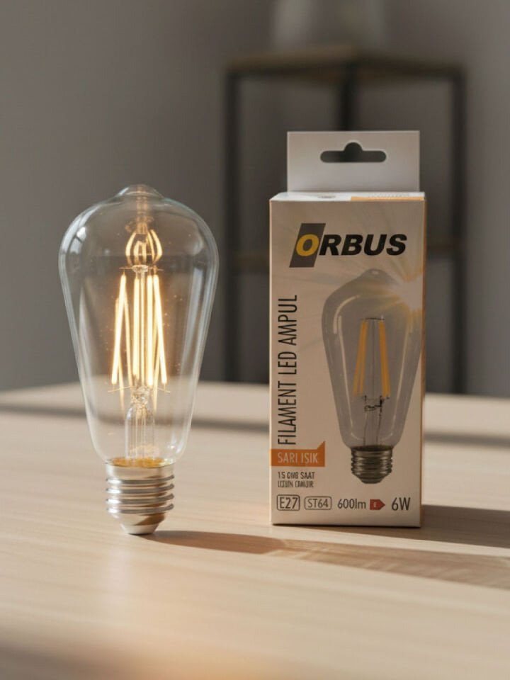 Orbus STC 6W Clear LED Filament Ampul E27 | 2700K Sıcak Işık | 600 Lümen | Dekoratif Tasarım