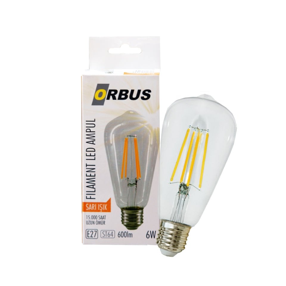 Orbus STC 6W Clear LED Filament Ampul E27 | 2700K Sıcak Işık | 600 Lümen | Dekoratif Tasarım