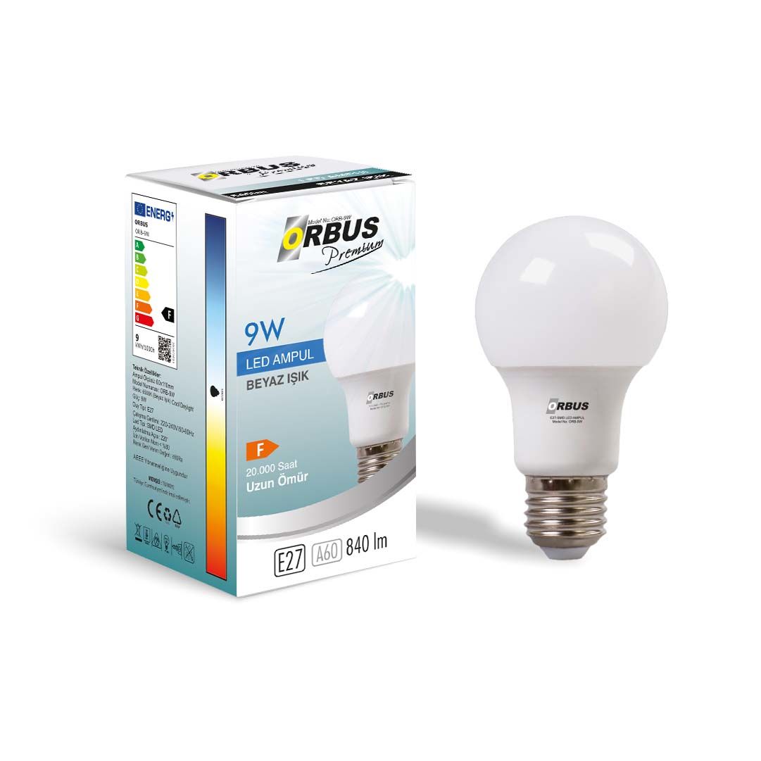 Orbus LED AMPUL 9W BEYAZ IŞIK E27 840Lm