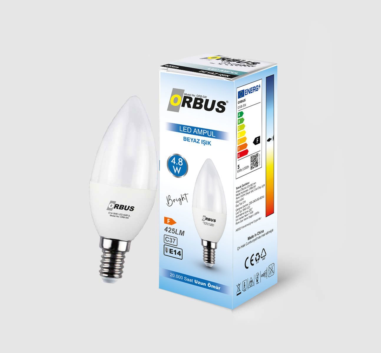 Orbus Bright LED Ampul 4.8W BEYAZ IŞIK E14 425Lm