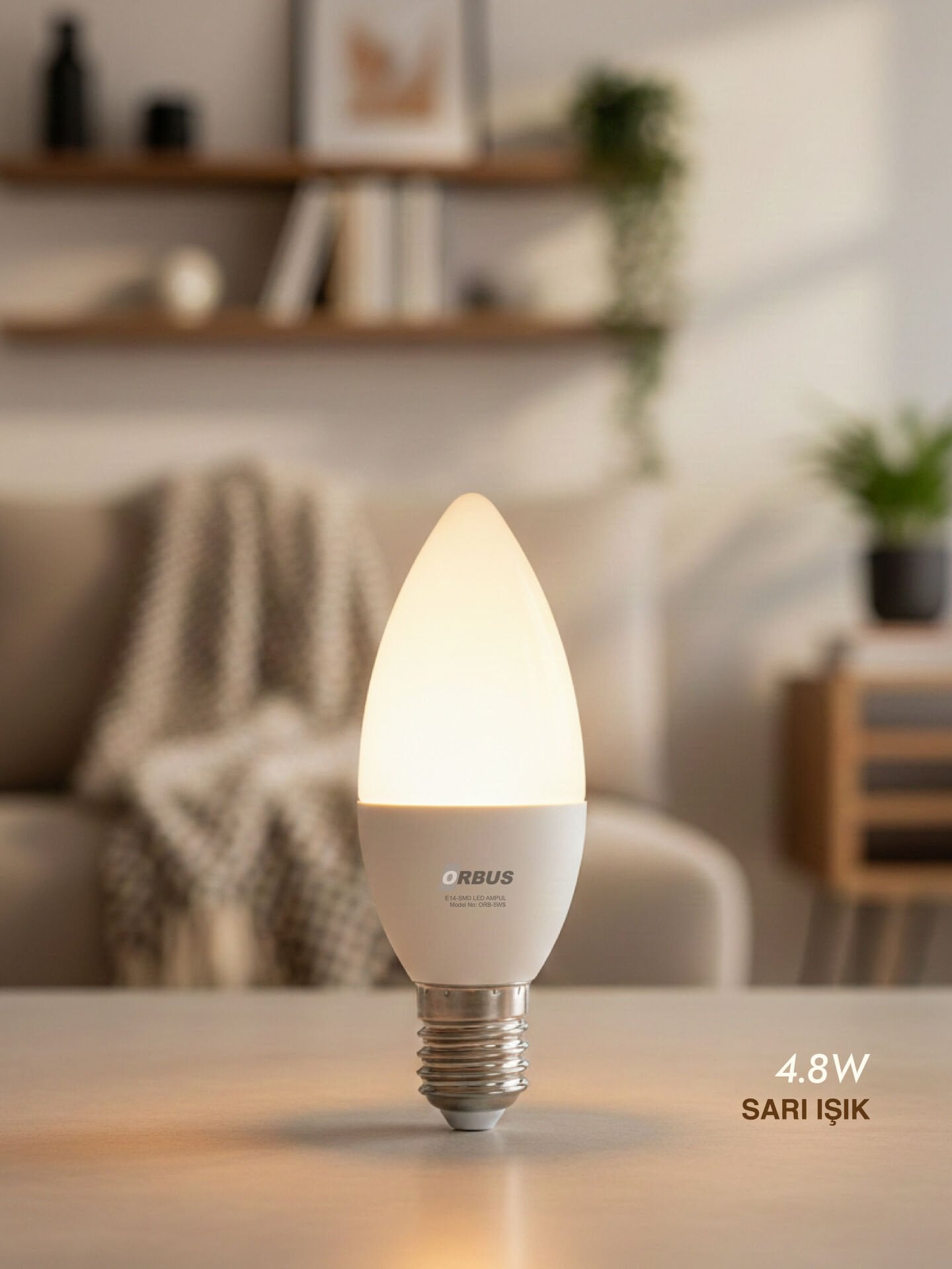 ORBUS Bright E14 LED Ampul 4.8W | 3000K Sıcak Işık, 425 lm | Uzun Ömürlü & Enerji Verimli Aydınlatma
