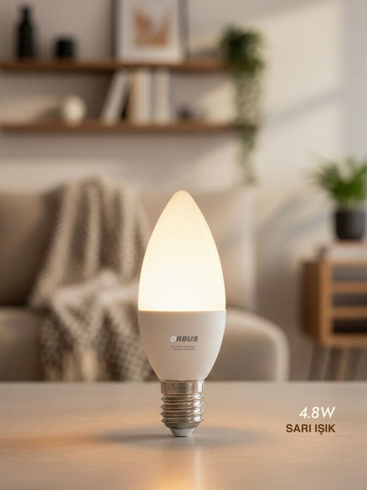 ORBUS Bright E14 LED Ampul 4.8W | 3000K Sıcak Işık, 425 lm | Uzun Ömürlü & Enerji Verimli Aydınlatma