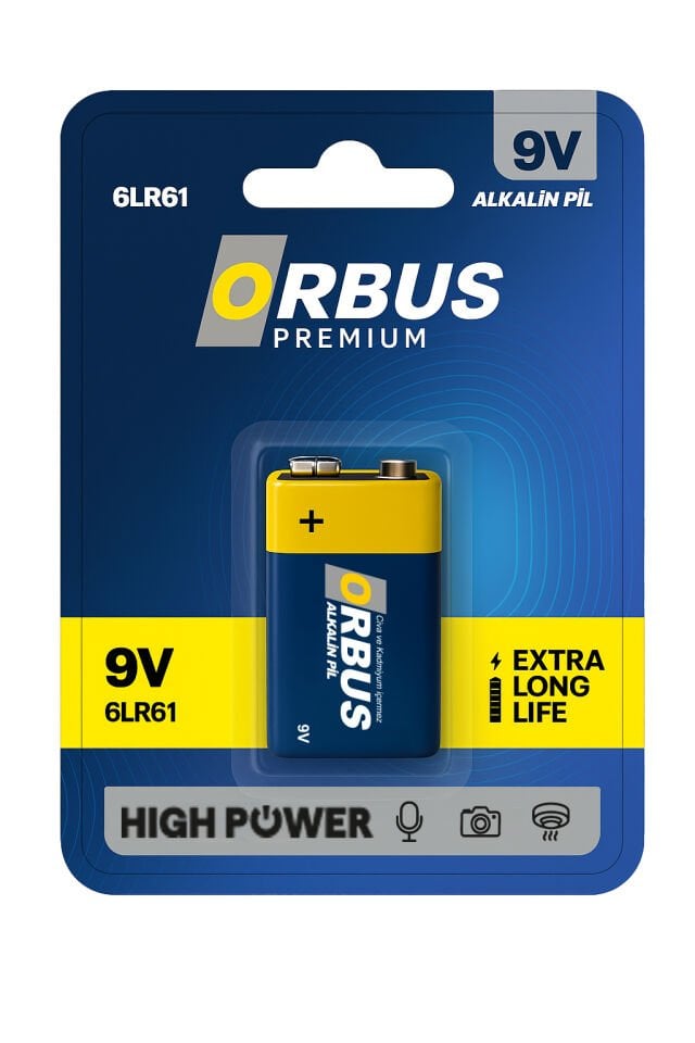 Orbus 9V 6F22 Alkalin Pil