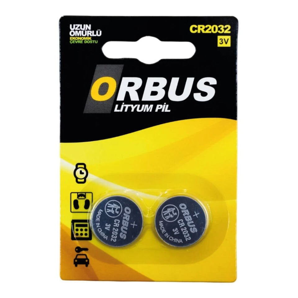 ORBUS CR2032 Lityum Pil – 3V Düğme Pil | Uzun Ömürlü ve Ekonomik