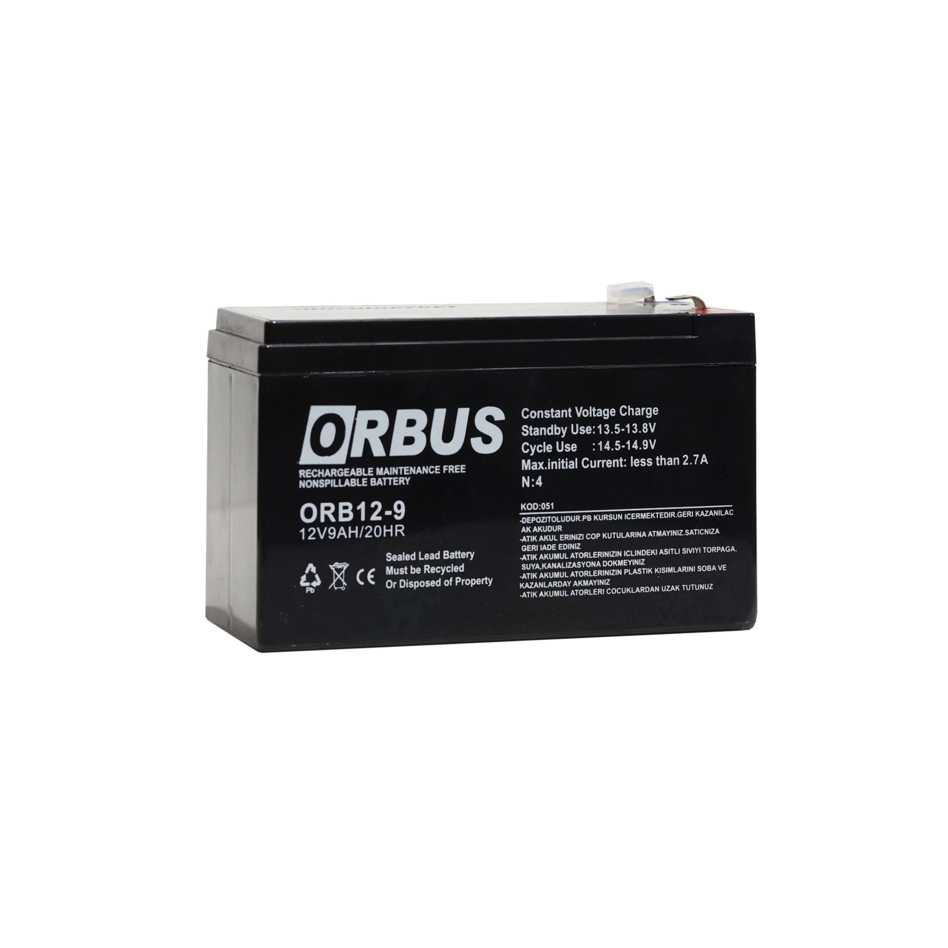 ORBUS 12V 9Ah Kuru Akü – UPS, Alarm ve Güvenlik Sistemleri İçin Bakımsız Akü