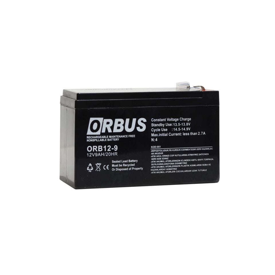 ORBUS 12V 9Ah Kuru Akü – UPS, Alarm ve Güvenlik Sistemleri İçin Bakımsız Akü