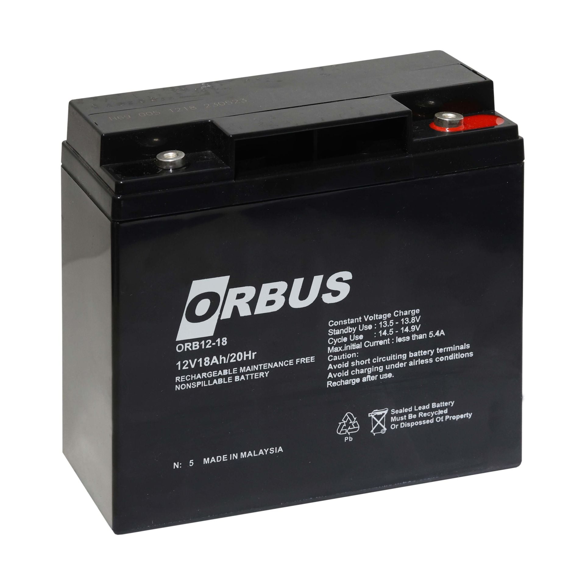 ORBUS 12V 18 Ah Kuru Tip Akü – UPS, Alarm ve Kamera Sistemleri İçin