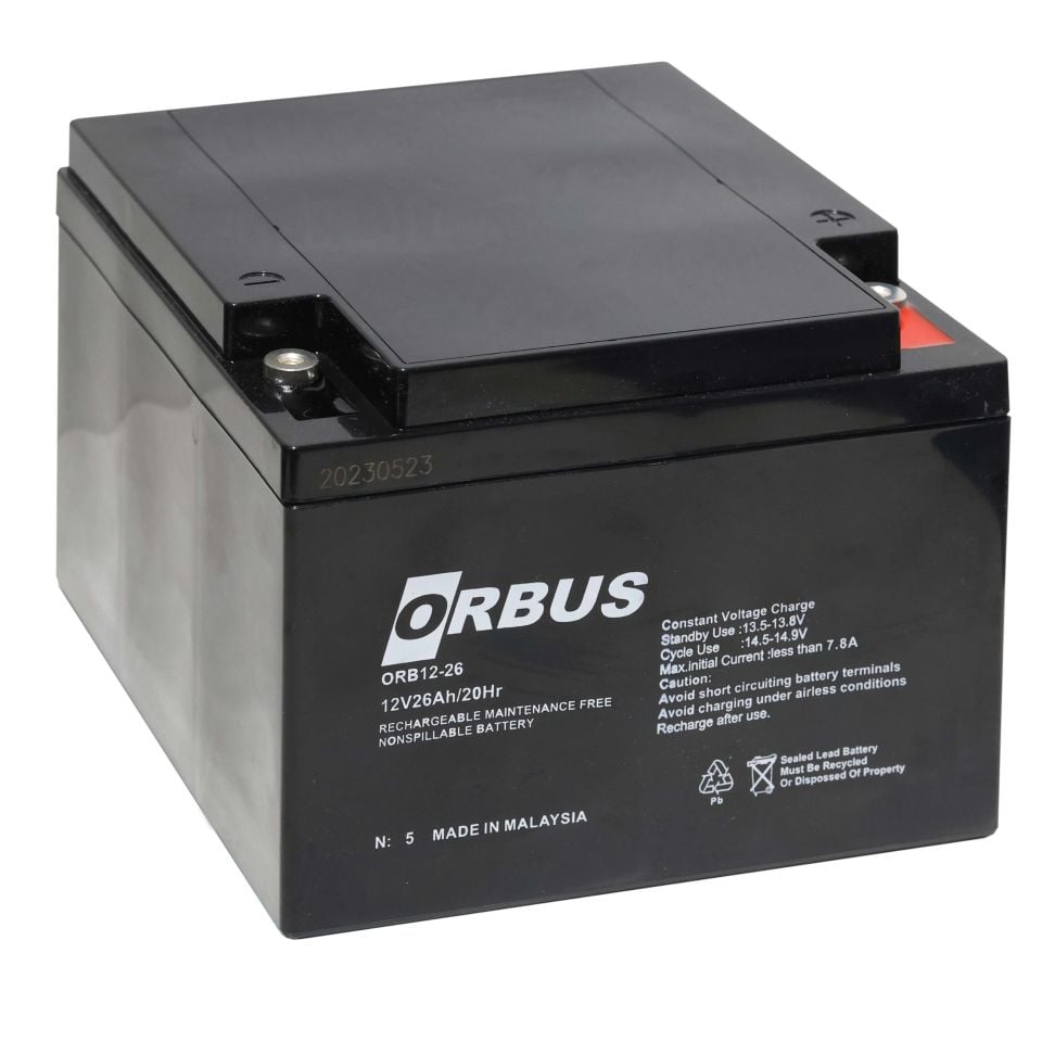 ORBUS 12V 26 Ah Kuru Tip Akü – Yüksek Kapasiteli UPS ve Endüstriyel Kullanım