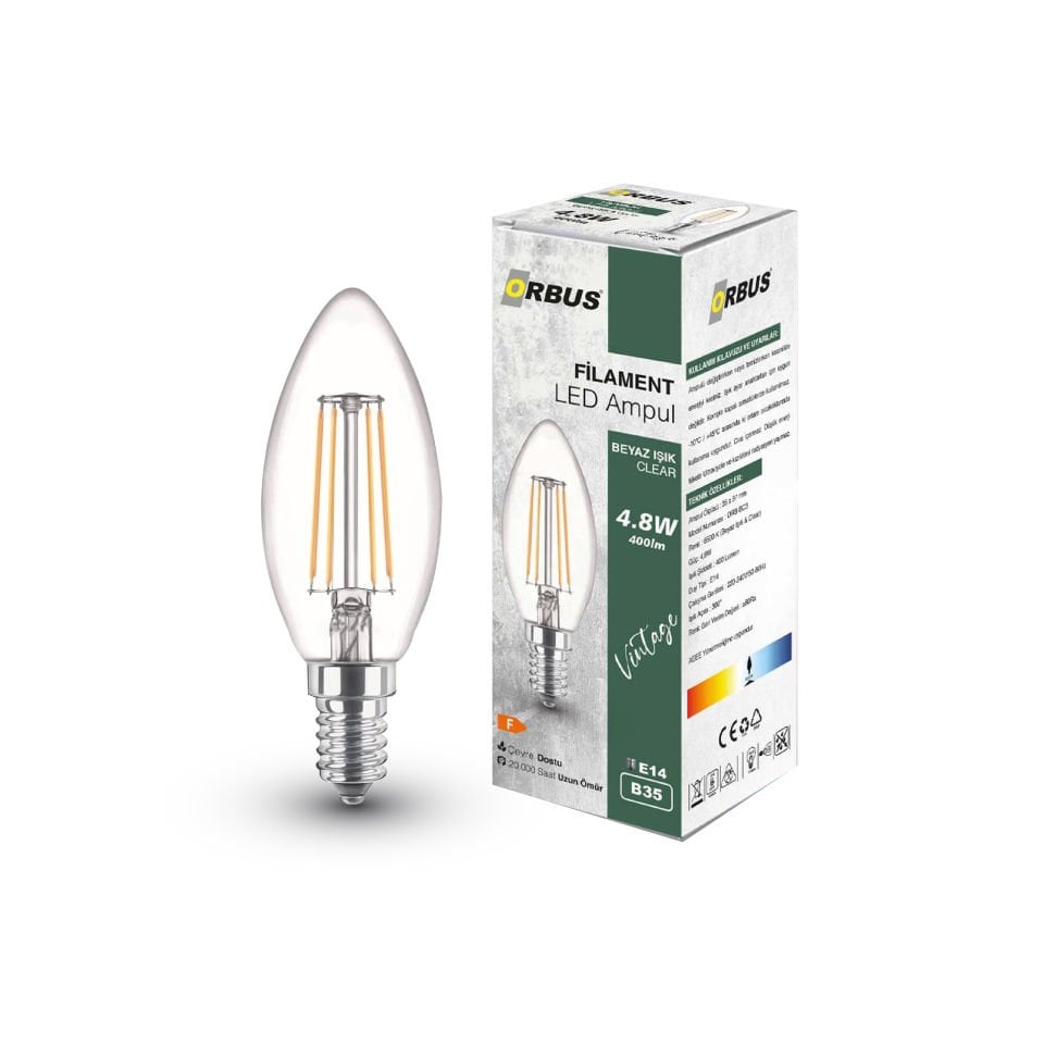 ORBUS BCB3 Filament LED Ampul Beyaz Işık 4W E14 400 Lümen 6500K Ampul