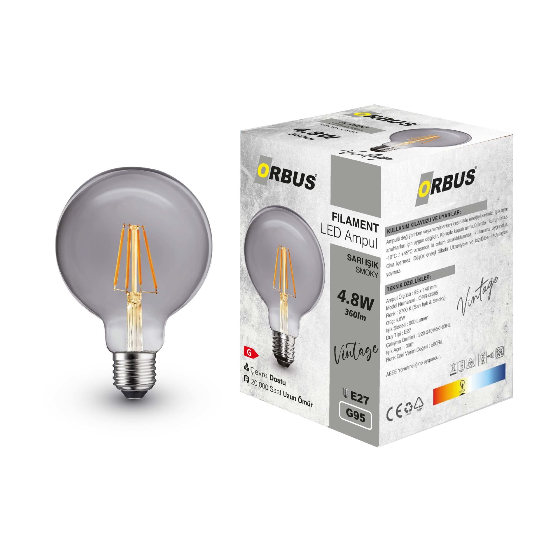 ORBUS Globe GS95 4.8W SMOKY Ampul 360lm Sari Işik