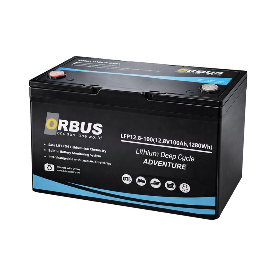ORBUS 12.8V 100Ah LiFePO4 Lityum Akü – Dijital Ekransız | Solar Sistem, Karavan & Marin Uyumlu
