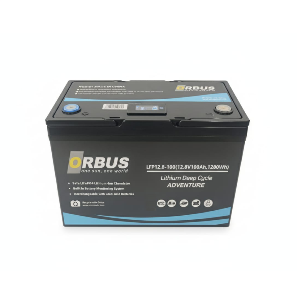 ORBUS 12.8 Volt 100 Amper LiFePO4 Lityum Akü | Solar Sistem, Karavan & Marin Uyumlu