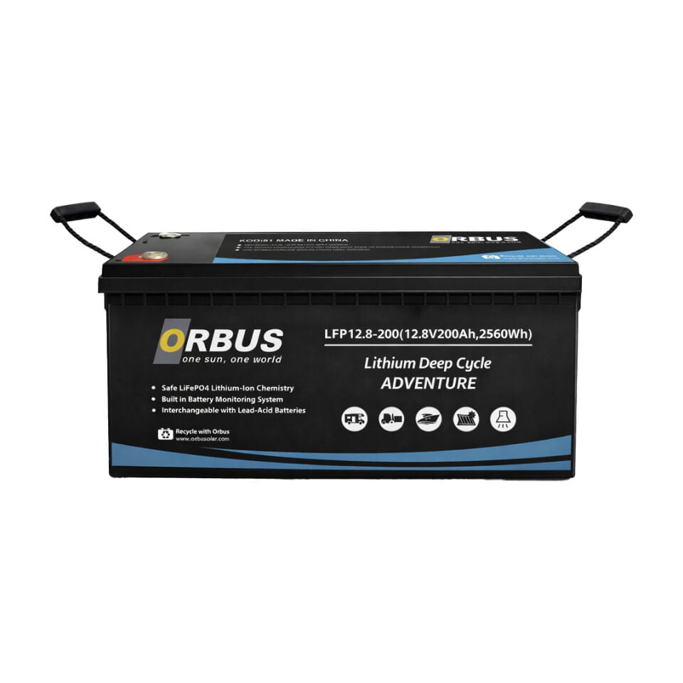 ORBUS 12.8V 200Ah LiFePO4 Lityum Akü – Dijital Ekransız | Solar Sistem, Karavan & Marin Uyumlu