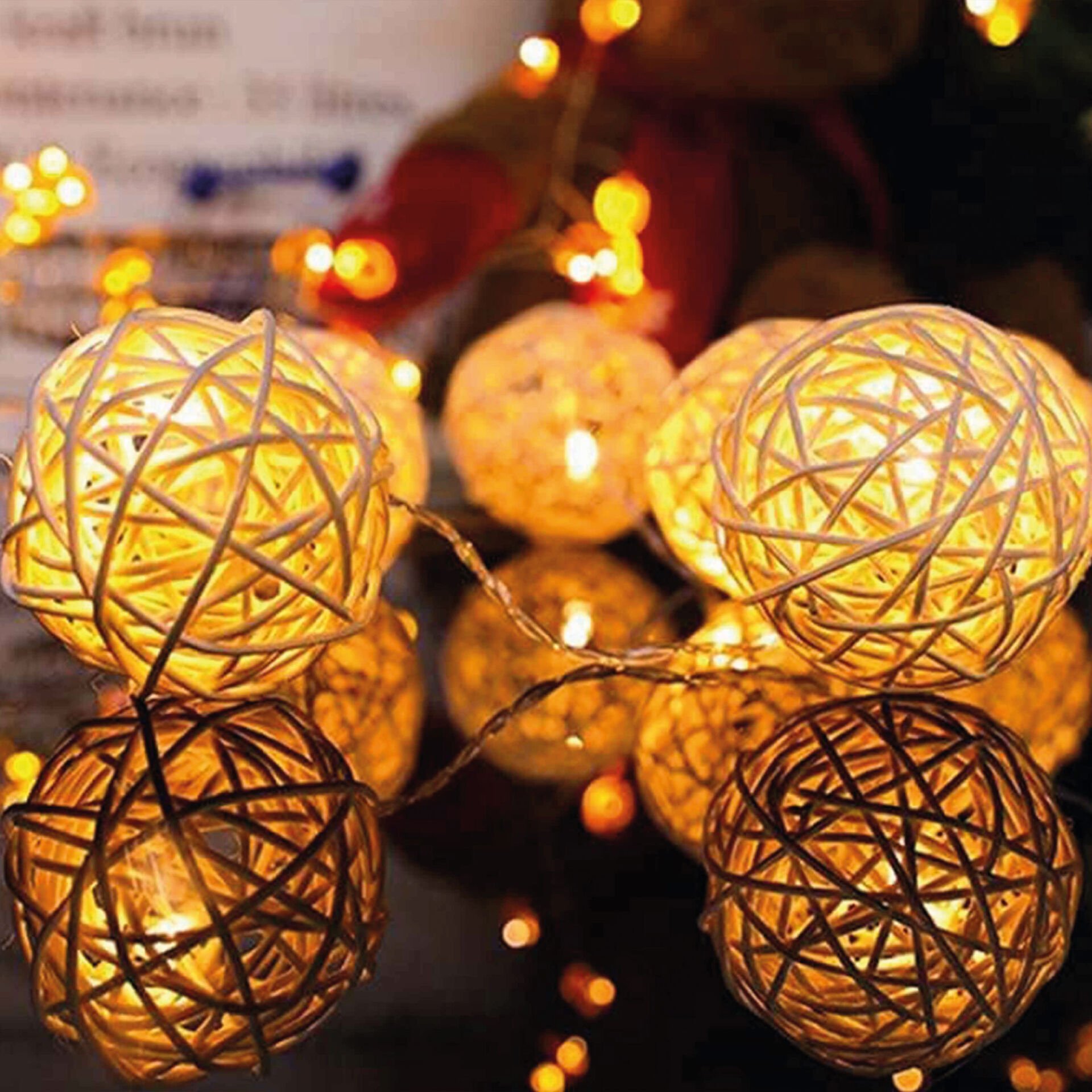 Rattan Top Led Işık - 10 Adet Örgü Işık Topu Pilli 1.5Metre