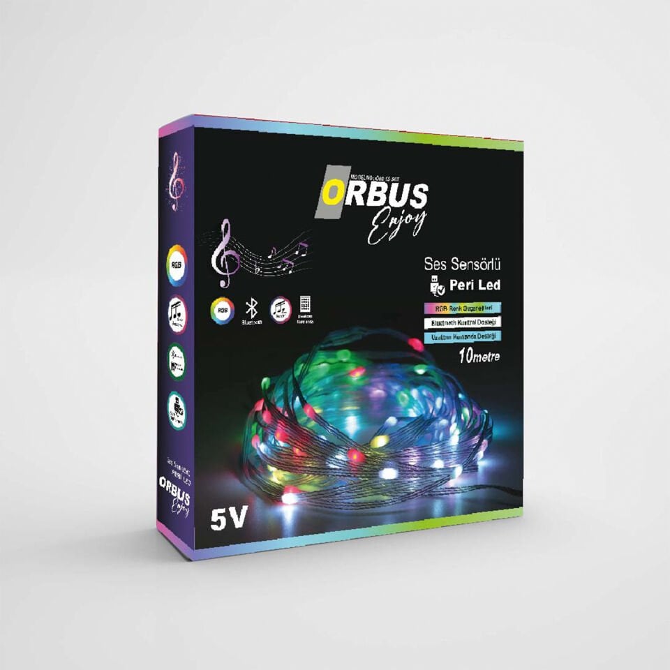 ORBUS Ses Sensörlü RGB Peri LED 10 Metre – Bluetooth Uygulama ve Kumanda Kontrollü, Dimmerli