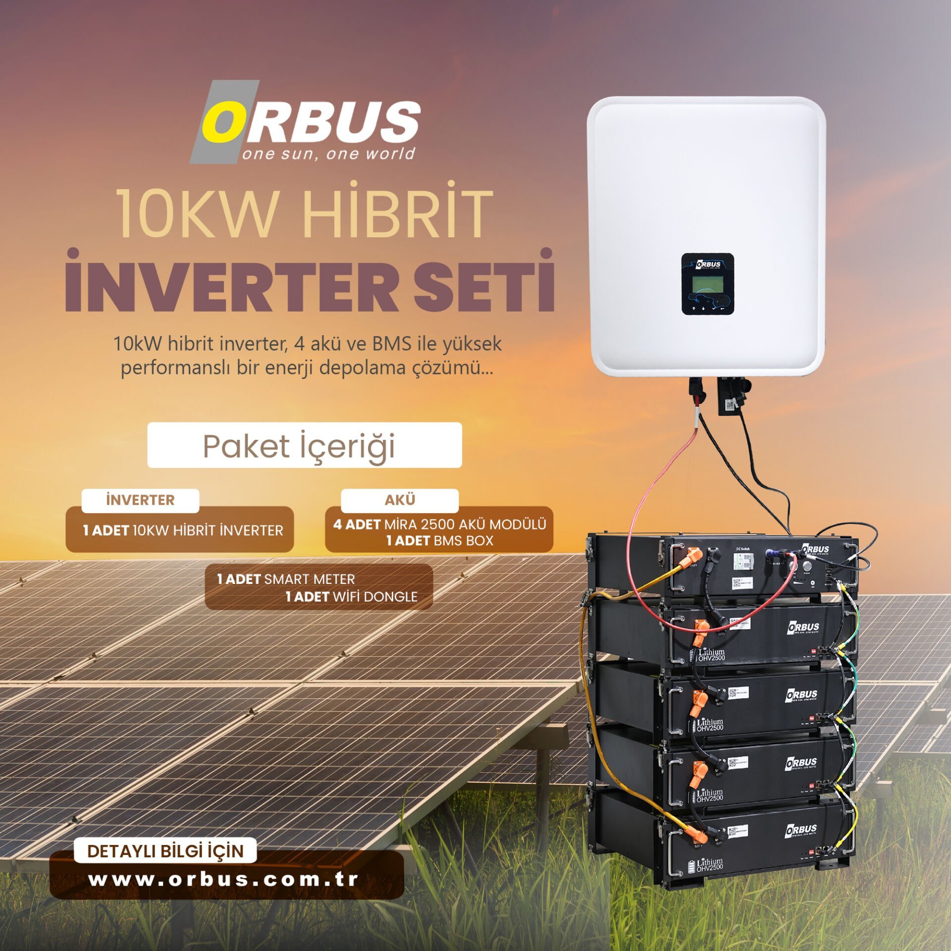 10KW HİBRİT İNVERTER+AKÜ SETİ