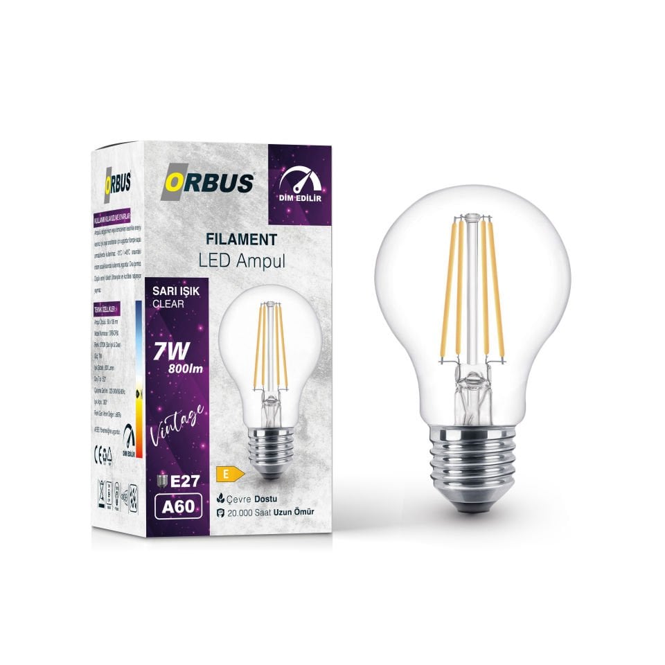 ORBUS Dim Edilebilir 7W E27 Filament LED Ampul -  DF60