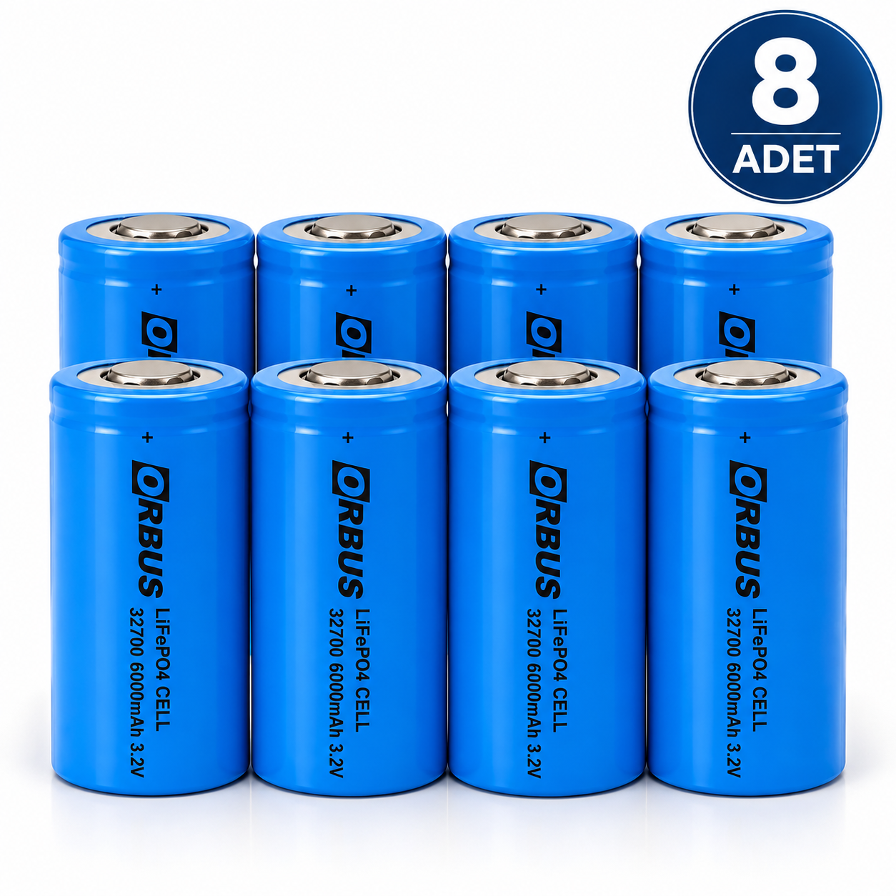 ORBUS 32700 LiFePO4 Pil 3.2V 6000mAh Şarj Edilebilir – 8 Adet