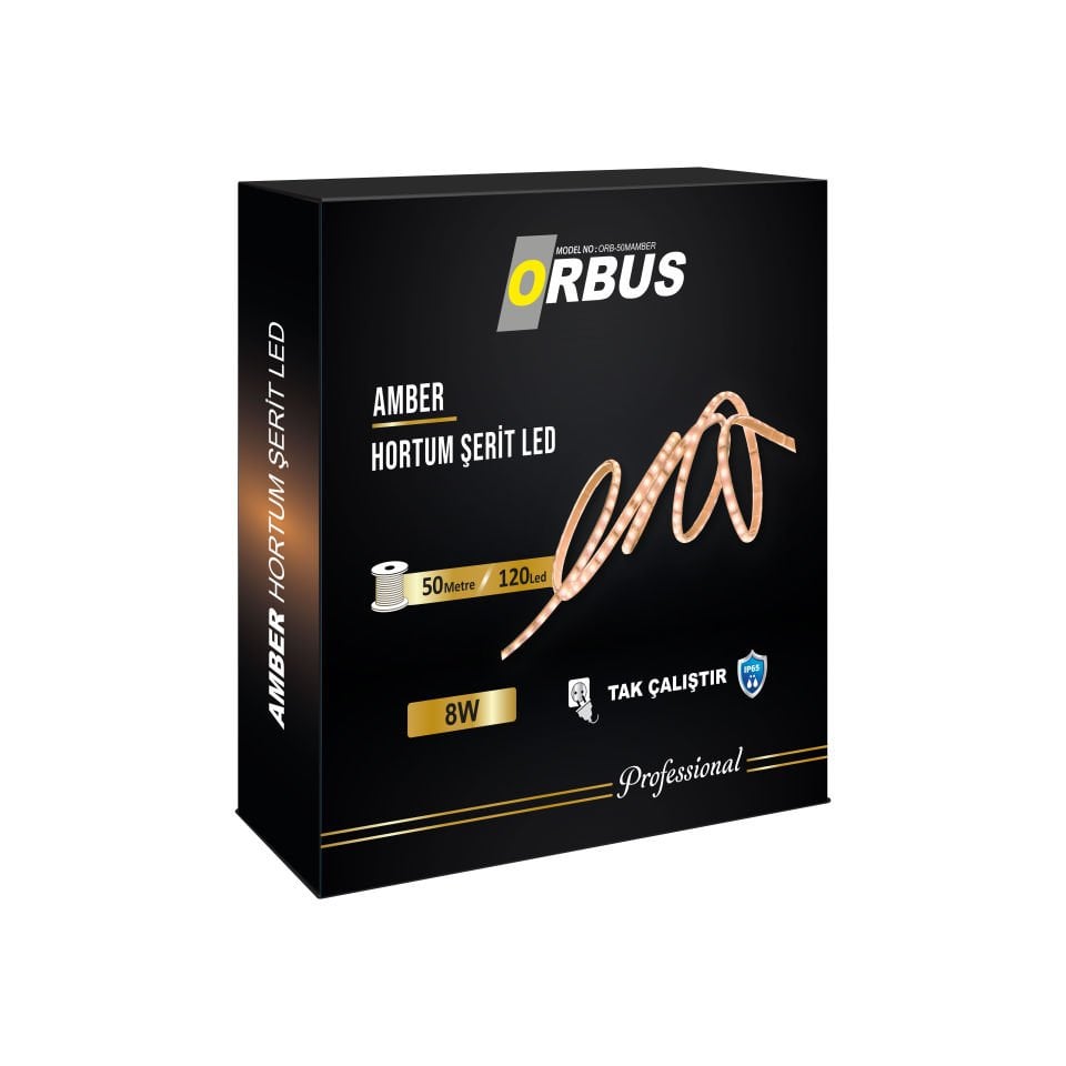 50 Metre Amber Hortum Şerit Led 8w 220 Volt Fiş