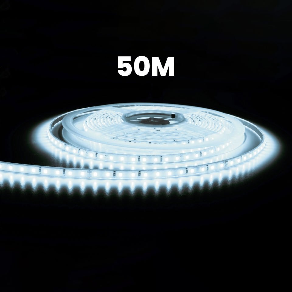 50 Metre Beyaz Hortum Şerit Led 8w 800 Lümen 220 Volt Fiş