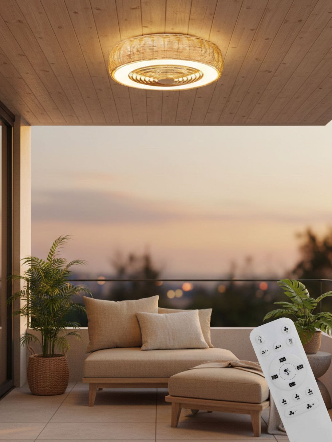 Orbus VL7 LED Tavan Vantilatörü (Dış Mekan Kullanımı İçin Uygun) - Uzak Kumanda ile Renk Sıcaklığı ve Hız Ayarı