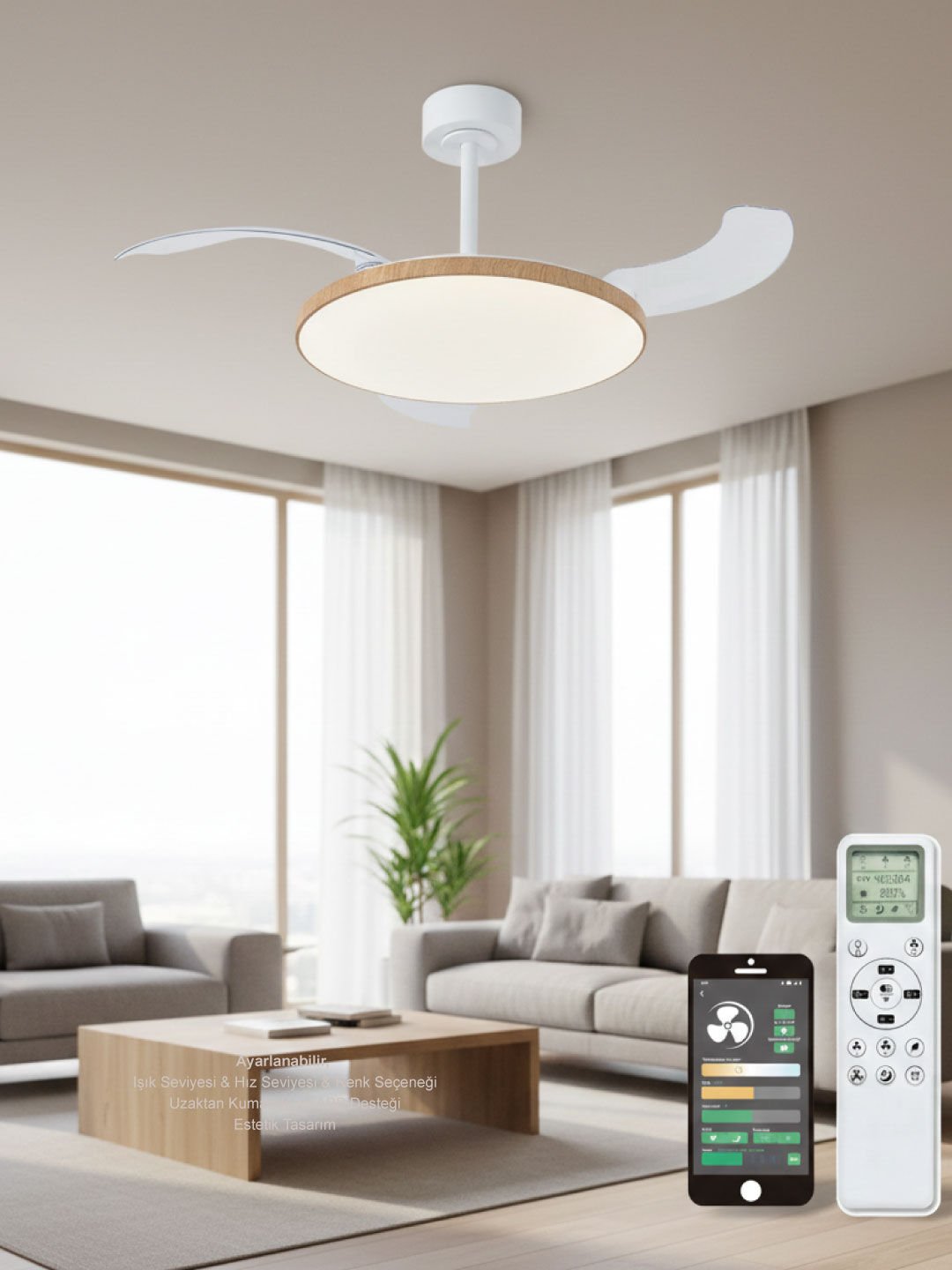 ORBUS VL10 Akıllı Ledli Tavan Vantilatörü - Açılır Kapanır Kanat, Uzaktan Kumanda ve APP Desteği