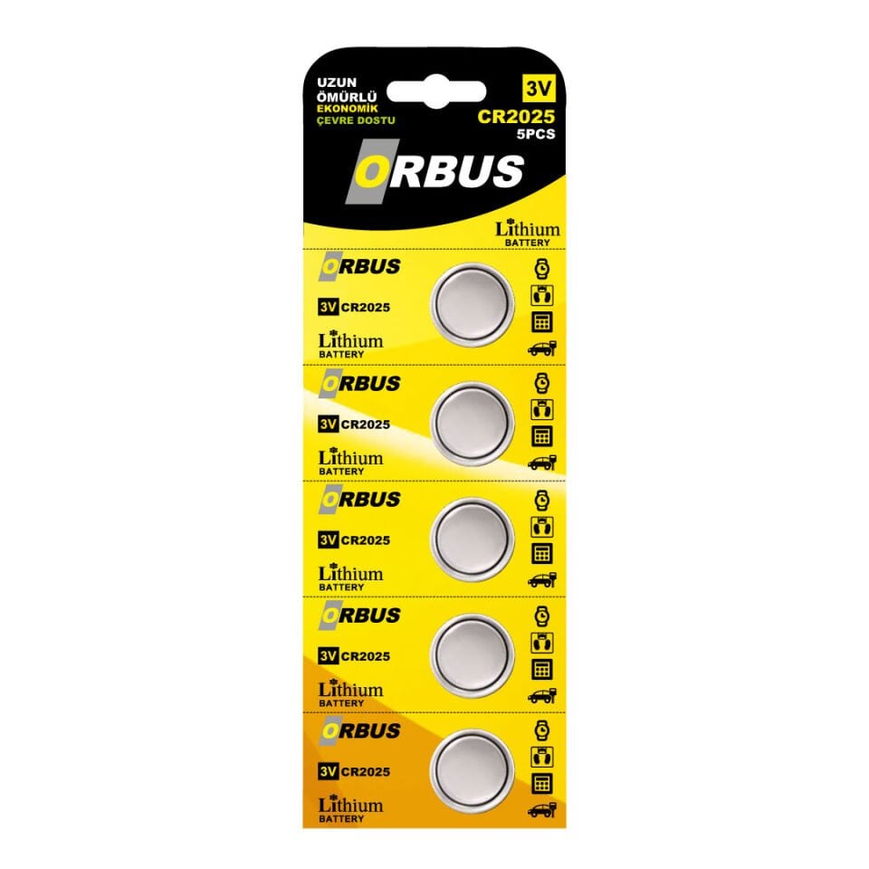 ORBUS CR2025 Lityum Pil – 3V Düğme Pil | 5’li Paket | Uzun Ömürlü ve Ekonomik