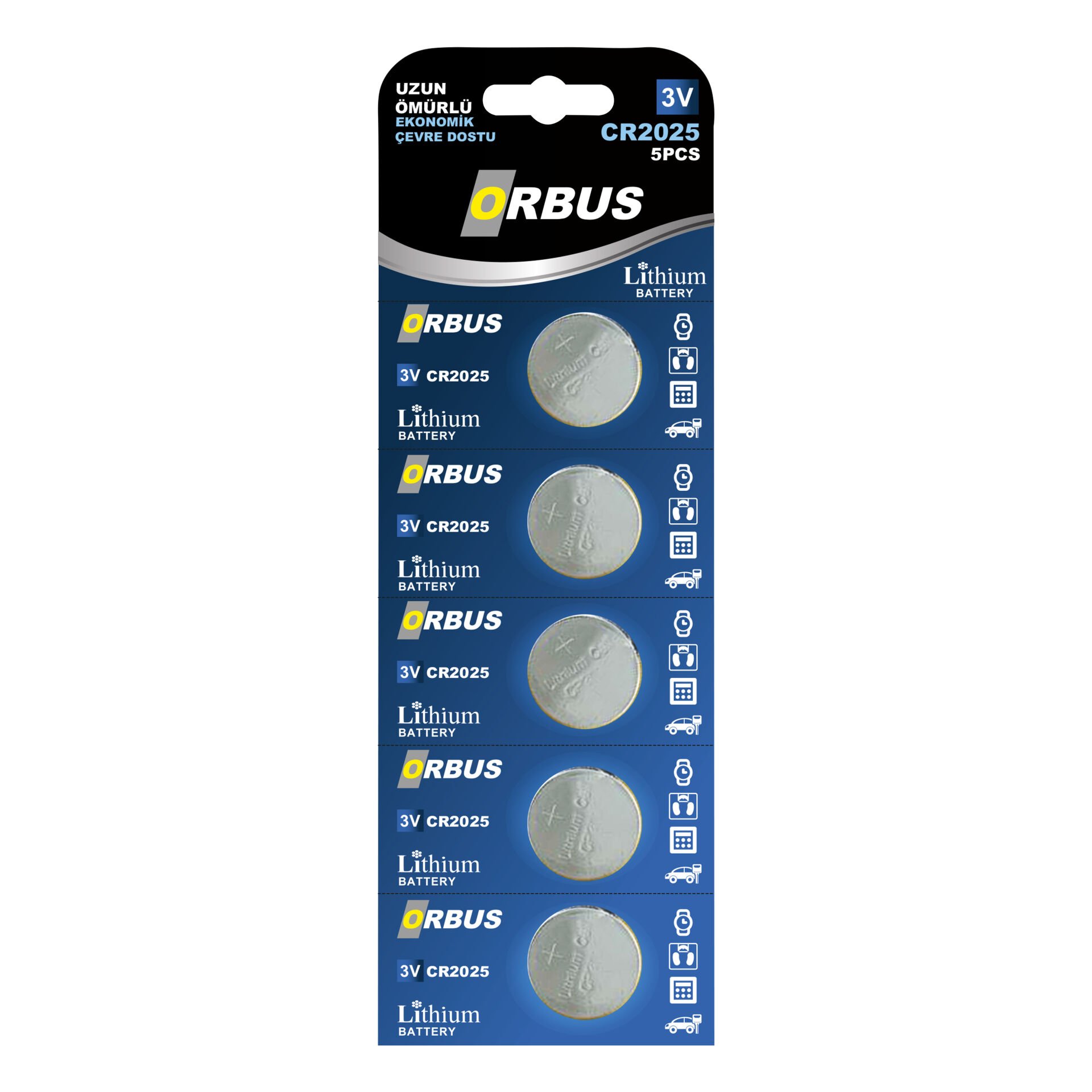 ORBUS CR2025 Lityum Pil – 3V Düğme Pil | 5’li Paket | Uzun Ömürlü ve Ekonomik