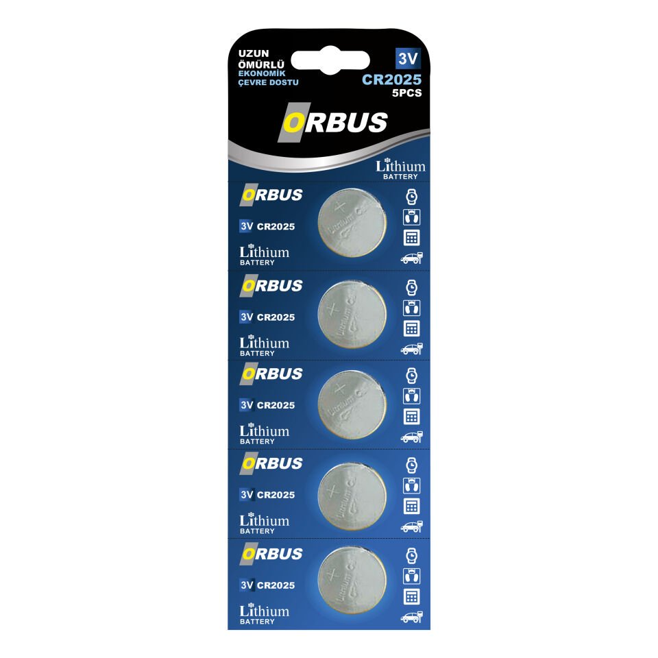 ORBUS CR2025 Lityum Pil – 3V Düğme Pil | 5’li Paket | Uzun Ömürlü ve Ekonomik