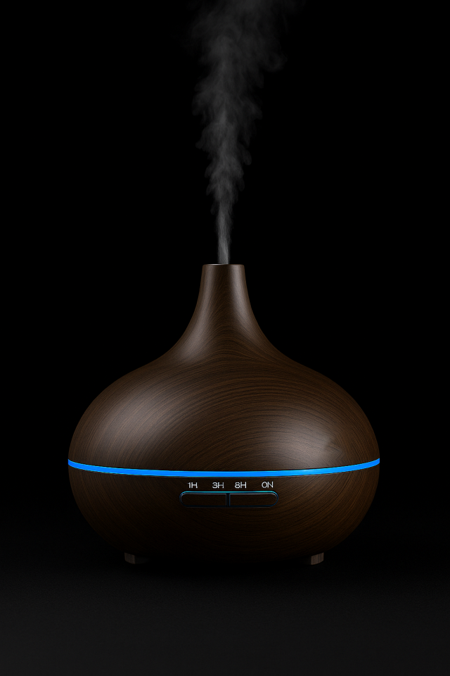 Kumandalı Ahşap Desenli Aromaterapi Hava Nemlendirici | 7 Renk LED Işıklı | Zamanlayıcılı Buhar Difüzörü