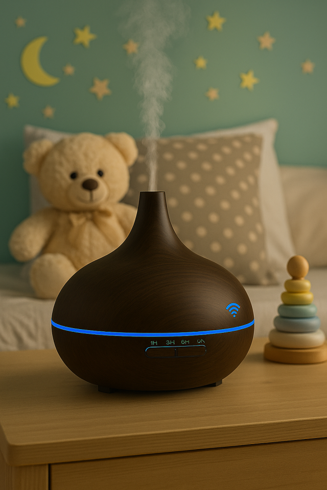 Kumandalı Ahşap Desenli Aromaterapi Hava Nemlendirici | 7 Renk LED Işıklı | Zamanlayıcılı Buhar Difüzörü