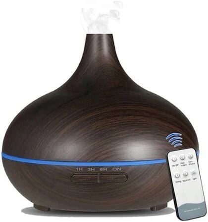 Kumandalı Ahşap Desenli Aromaterapi Hava Nemlendirici | 7 Renk LED Işıklı | Zamanlayıcılı Buhar Difüzörü