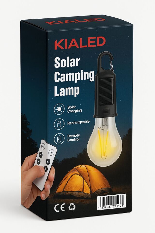 KIALED Solar Kamp Lambası Uzaktan Kumandalı | Type-C & Solar Şarjlı | Zaman Ayarlı Sarı LED Işık