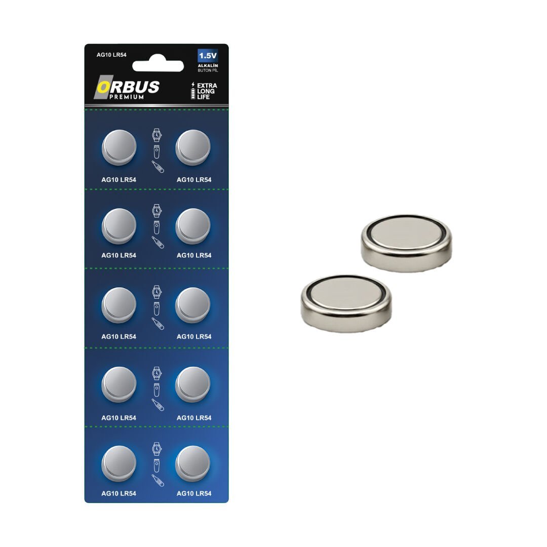 Orbus AG10 LR54 Alkalin Düğme Pil 1.5V – 10’lu Paket | Uzun Ömürlü ve Yüksek Performanslı Buton Pil
