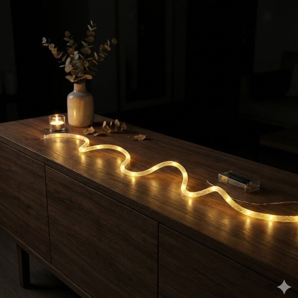 ORBUS Parıltılı Şerit LED Işık Zinciri 2 Metre – Sarı Işık, Pil ile Çalışan Dekoratif Aydınlatma