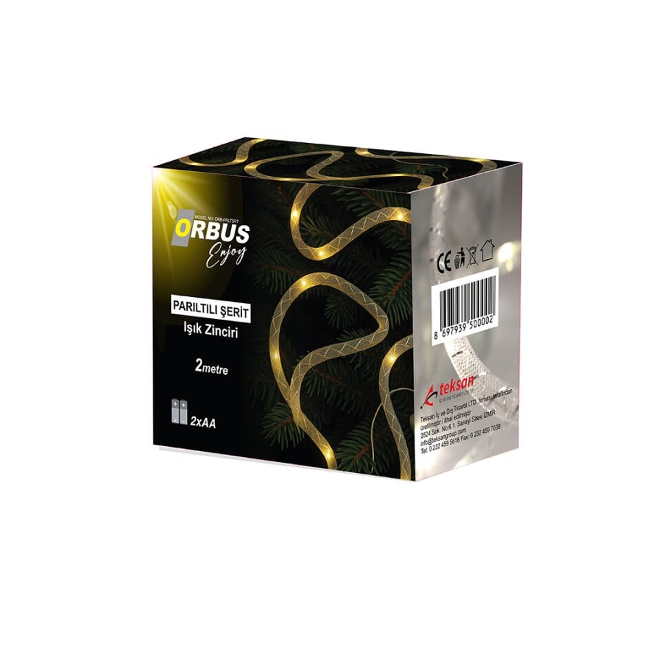 ORBUS Parıltılı Şerit LED Işık Zinciri 2 Metre – Sarı Işık, Pil ile Çalışan Dekoratif Aydınlatma