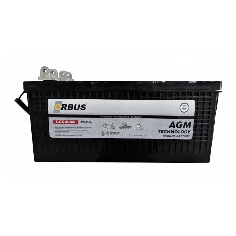 Orbus 12V 200Ah Marin Aküsü – AGM Teknoloji, Derin Döngü Marine Akü