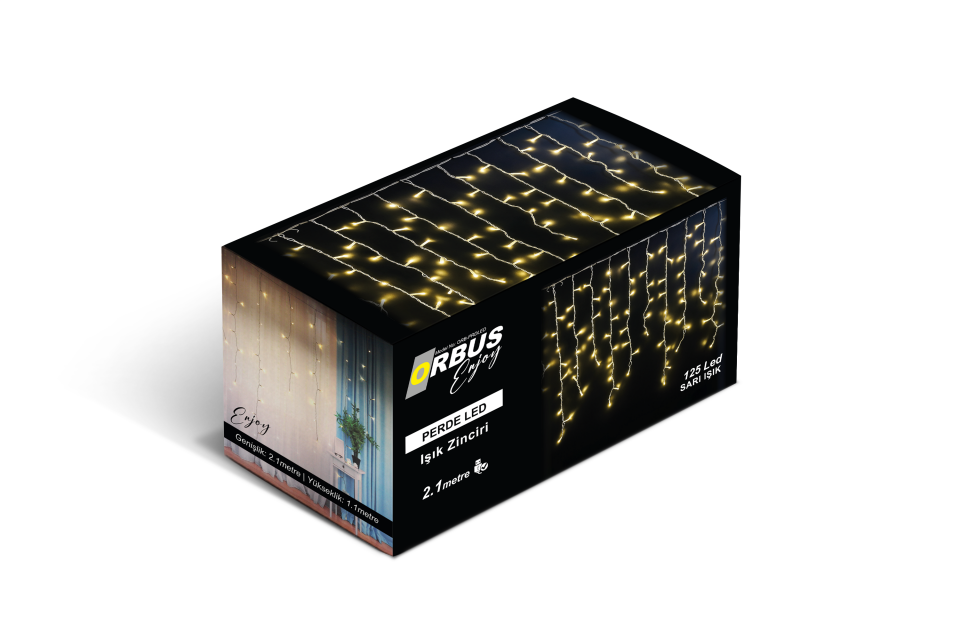 ORBUS Perde LED Işık – 125 LED Sarı Işık, USB Girişli, Dekoratif Işık Perdesi