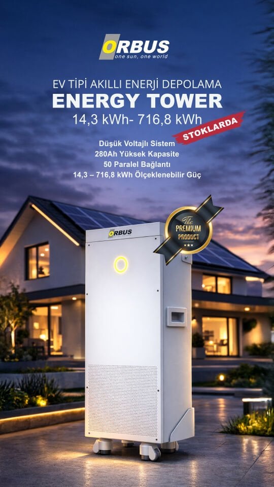 Orbus Energy Tower 14.33 kWh Ev Tipi Lityum Enerji Depolama Sistemi | Prizmatik Hücre Teknolojisi | 716.8 kWh Ölçeklenebilir Solar Batarya