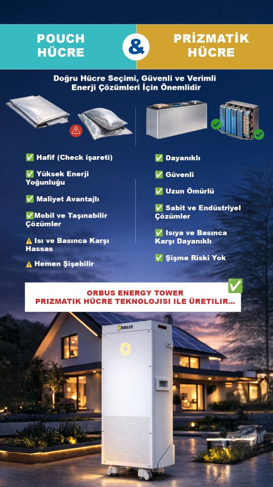 Orbus Energy Tower 14.33 kWh Ev Tipi Lityum Enerji Depolama Sistemi | Prizmatik Hücre Teknolojisi | 716.8 kWh Ölçeklenebilir Solar Batarya