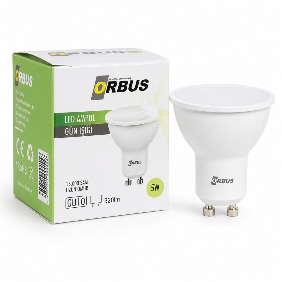 ORBUS GU10 LED Spot Çanak Ampul Gün Işığı 5W 4000K 320 Lümen 50x57 mm