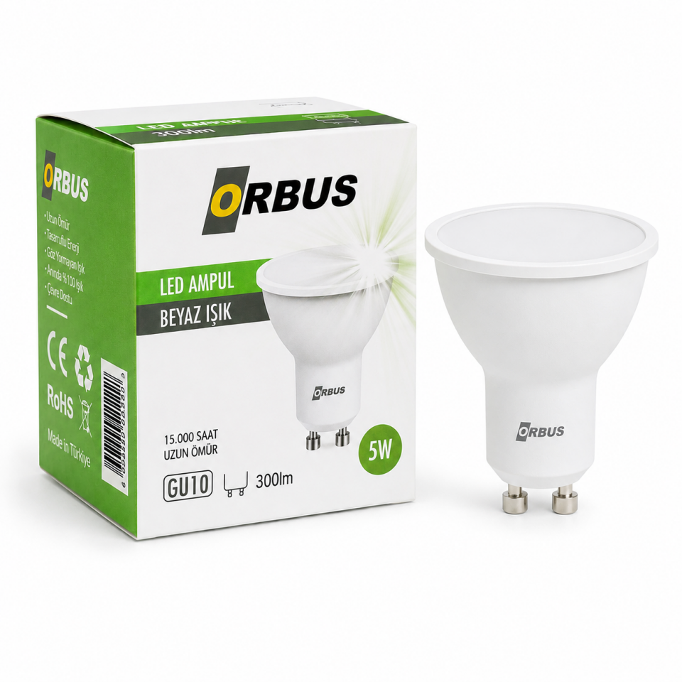 ORBUS GU10 LED Spot Çanak Ampul Beyaz Işık 5W 6500K 320 Lümen 50x57 mm