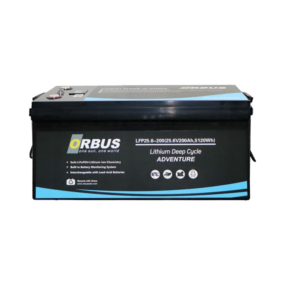 Orbus 25.6V 200Ah LiFePO4 Lityum Akü | Solar & Marin Tipi | Uzun Ömürlü, Hafif, Yüksek Performans