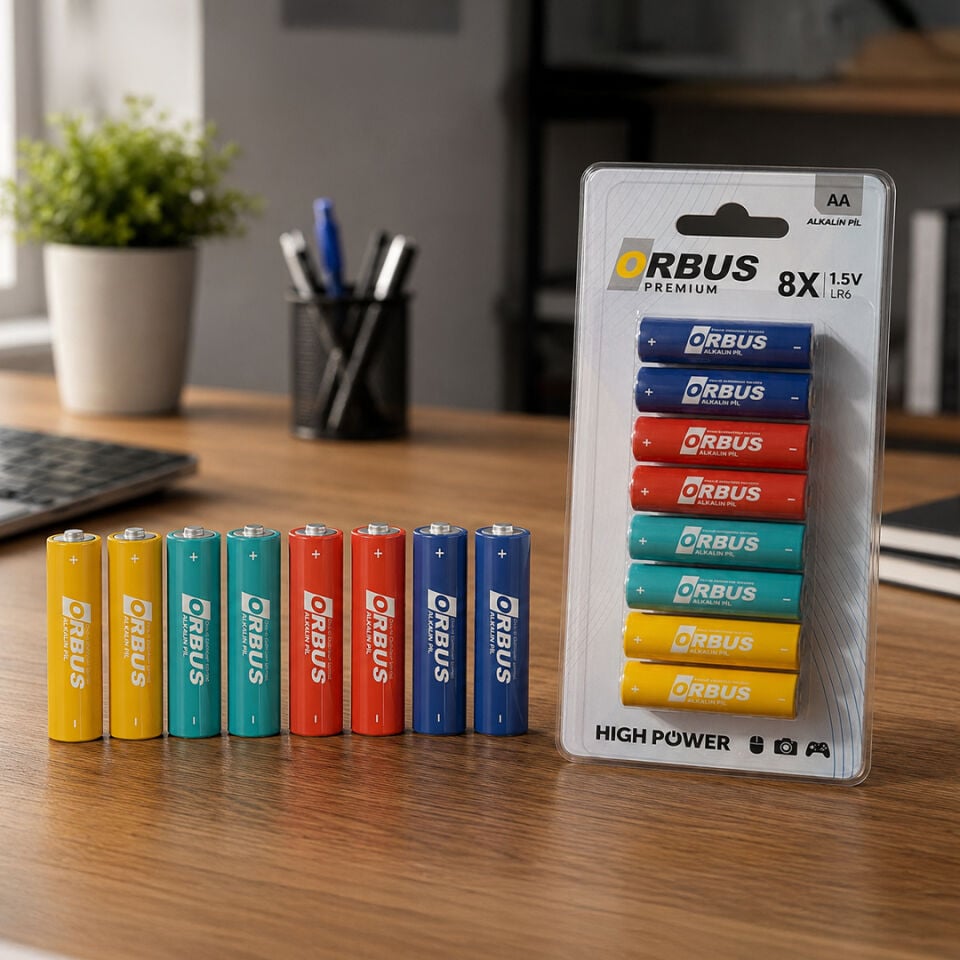 Orbus Premium AA Alkalin Pil 8’li Paket 1.5V LR6 – Yüksek Performanslı Kalem Pil
